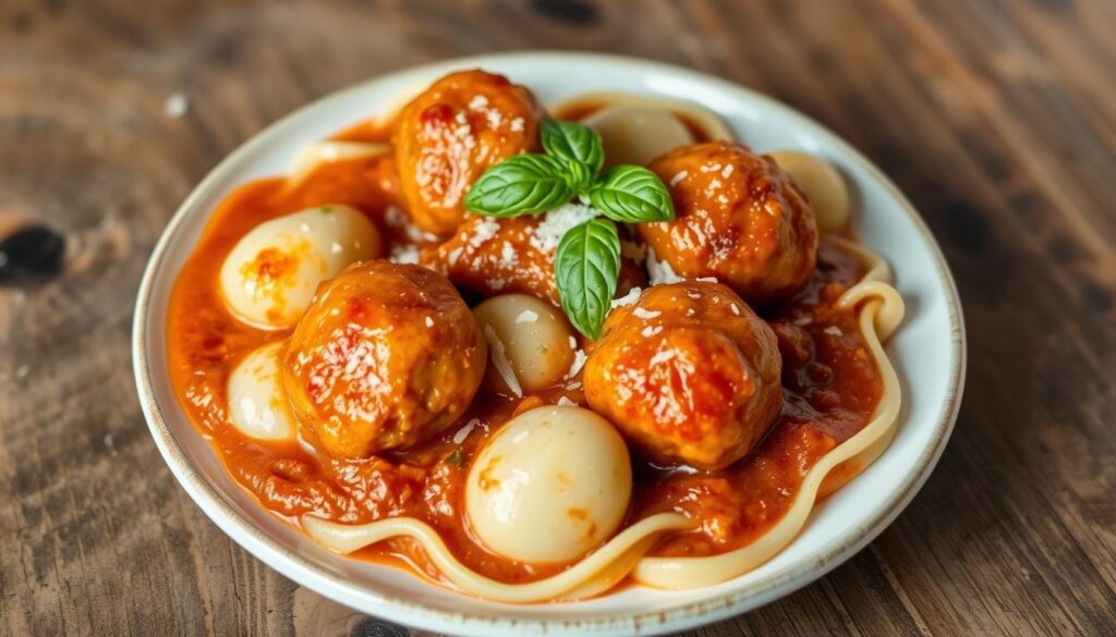 Slow Cooker Tuscan Chicken Meatballs with Gnocchi