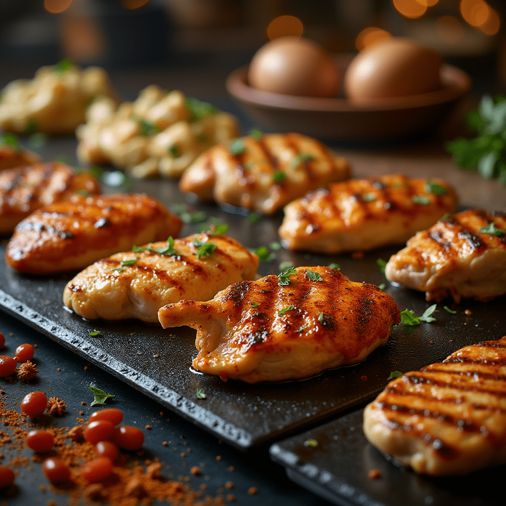 Juicy grilled chicken cooking on a Blackstone griddle with fresh herbs and spices