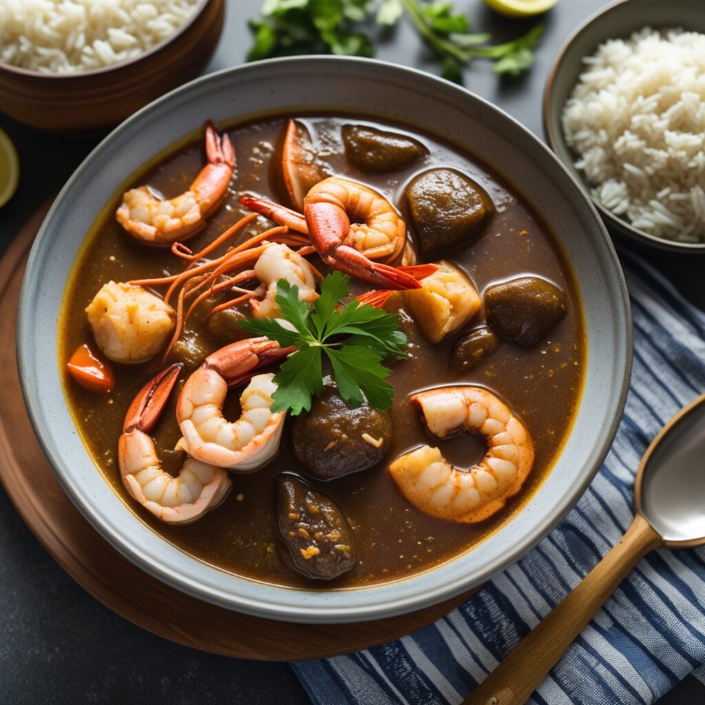 Delicious Creole gumbo served in a bowl with shrimp, sausage, and vegetables, showcasing the rich flavors and history of Louisiana cuisine.