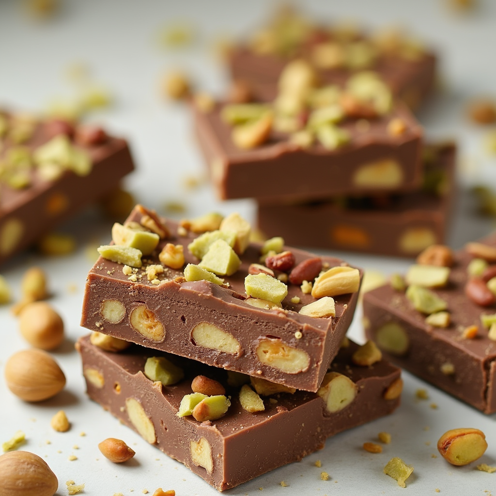 A rich, handcrafted pistachio chocolate bar featuring roasted pistachios embedded in smooth dark chocolate